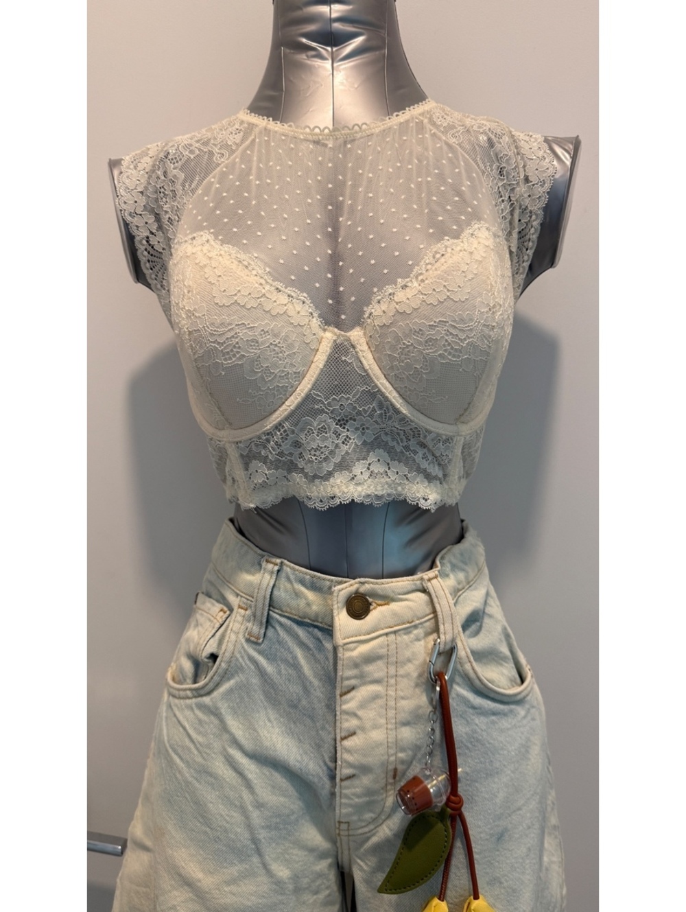 DOBREVA 36C Ivory Lace Corset Bustier Top Sheer Coquette NWT